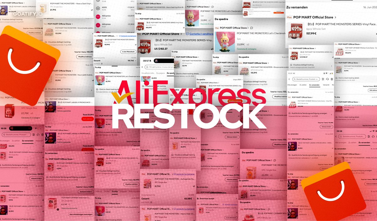 🛍️ ALIEXPRESS RESTOCK! 🛍️
POP MART is back in stock on AliExpress — and it’s going fast! 🔥
Blind boxes, full sets, and more available from the POP MART Official Store! 🌎✨

Thanks to our monitors with ATC, our members secured their pieces right on time! 💻⏱️

🧸 Don’t miss the