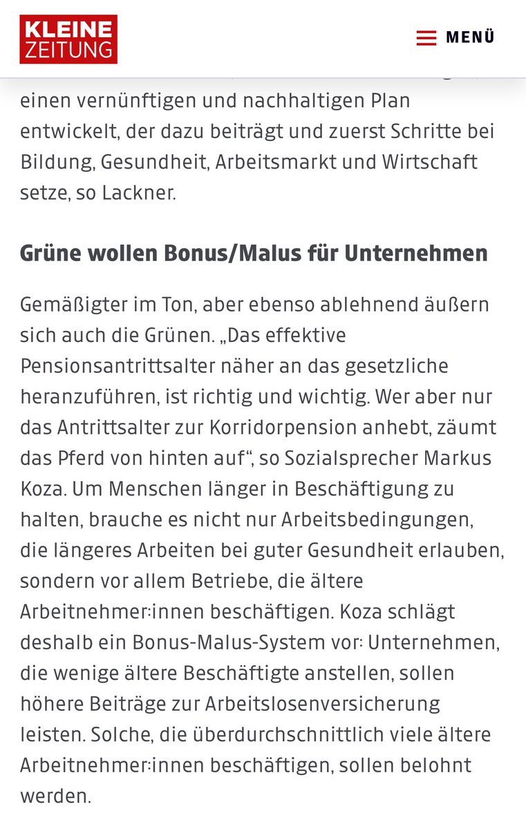 Markus Koza (@kozarischer) on Twitter photo In #Krone fordert BMF Marterbauer #BonusMalus System f ältere AN. Unsere Unterstützung hat er. Muss mit Anhebg Antrittsalter Korridorpension kommen u wird mit Verkürzg ATZ noch dringlicher. Antrag haben wir in #OeNR eingebracht, wurde aber leider abgelehnt. Wir bleiben dran! In #Krone fordert BMF Marterbauer #BonusMalus System f ältere AN. Unsere Unterstützung hat er. Muss mit Anhebg Antrittsalter Korridorpension kommen u wird mit Verkürzg ATZ noch dringlicher. Antrag haben wir in #OeNR eingebracht, wurde aber leider abgelehnt. Wir bleiben dran!