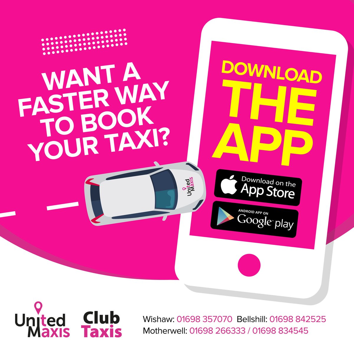 UnitedMaxis's tweet photo. APPY DAYS!! 😁 👉📱
Want a faster way to book your taxi? Download the App... ⤵️
📲 → Download Now https://t.co/T953wMpv19 (iOS &amp; Android)
☎️ → 01698 357070
#bellshill #bellshilltaxi #wishaw #motherwell #wishawtaxi #motherwelltaxi #lanarkshiretaxi https://t.co/0KEz85X0T2