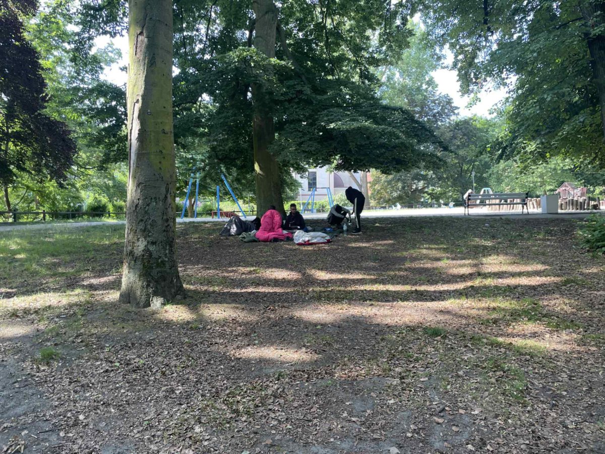 Park Żeromskiego w Szczecinie, tuż przy placu zabaw. <a href="/Straz_Graniczna/">Straż Graniczna</a>, czy celowo milczycie, nie odpowiadacie na zapytania posłów, bo na Szczecin trwa właśnie inwazja nielegalnych migrantów? Przecież ludzie to widzą. W tych czasach tego nie ukryjecie. #MasowaMigracja