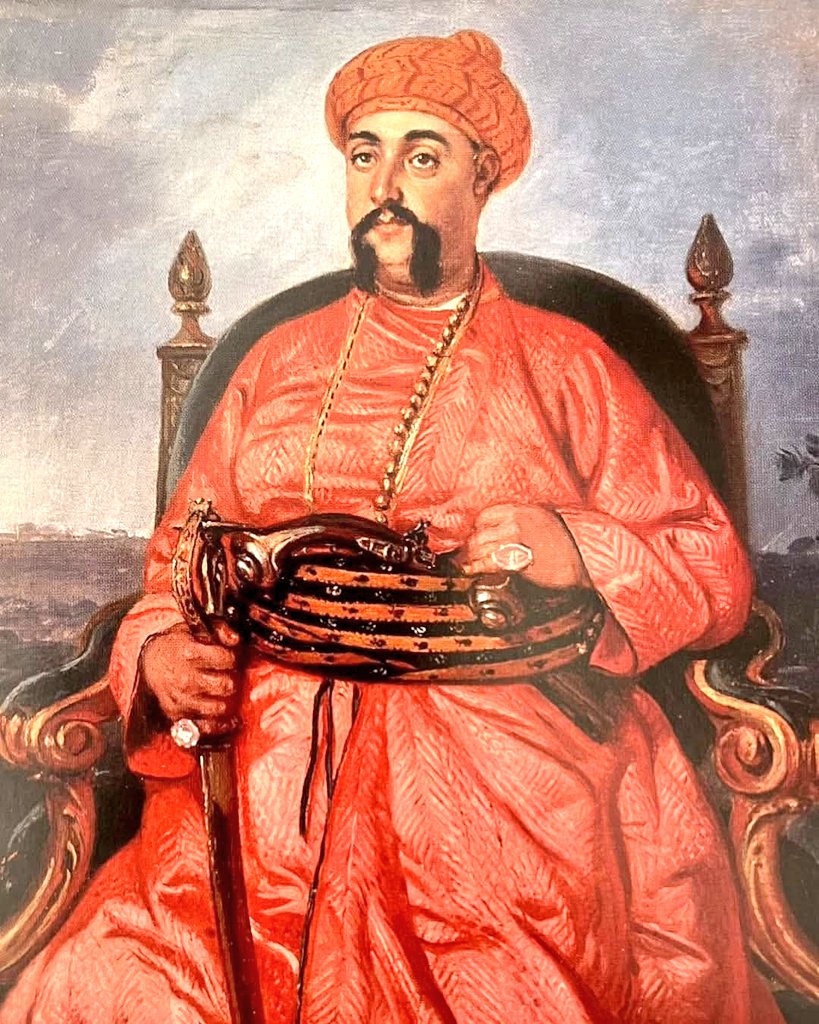 "Not A Penny to be wasted on this." 💷💰

This Beautiful painting of Asaf-ud-daula by Johann Zoffany in 1784 was presented to Sir John Shore, the Gov. Gen, as a token of friendship. 

Shore privately said to his attendant that he "would not give two-pence" for it. 🎨🖌️