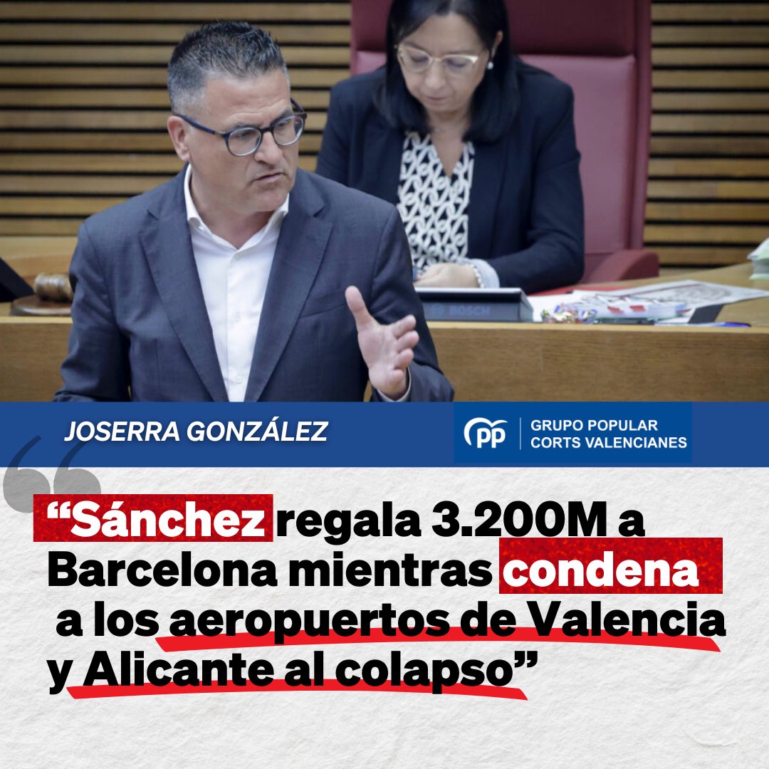 El portavoz de Infraestructuras, <a href="/JoserraZarate/">José Ramón González de Zárate</a>, exige al Gobierno que priorice la ampliación de Manises y El Altet y deje de maltratar a la Comunitat Valenciana en materia de inversiones

🔗 ppcv.com/gonzalez-de-za…