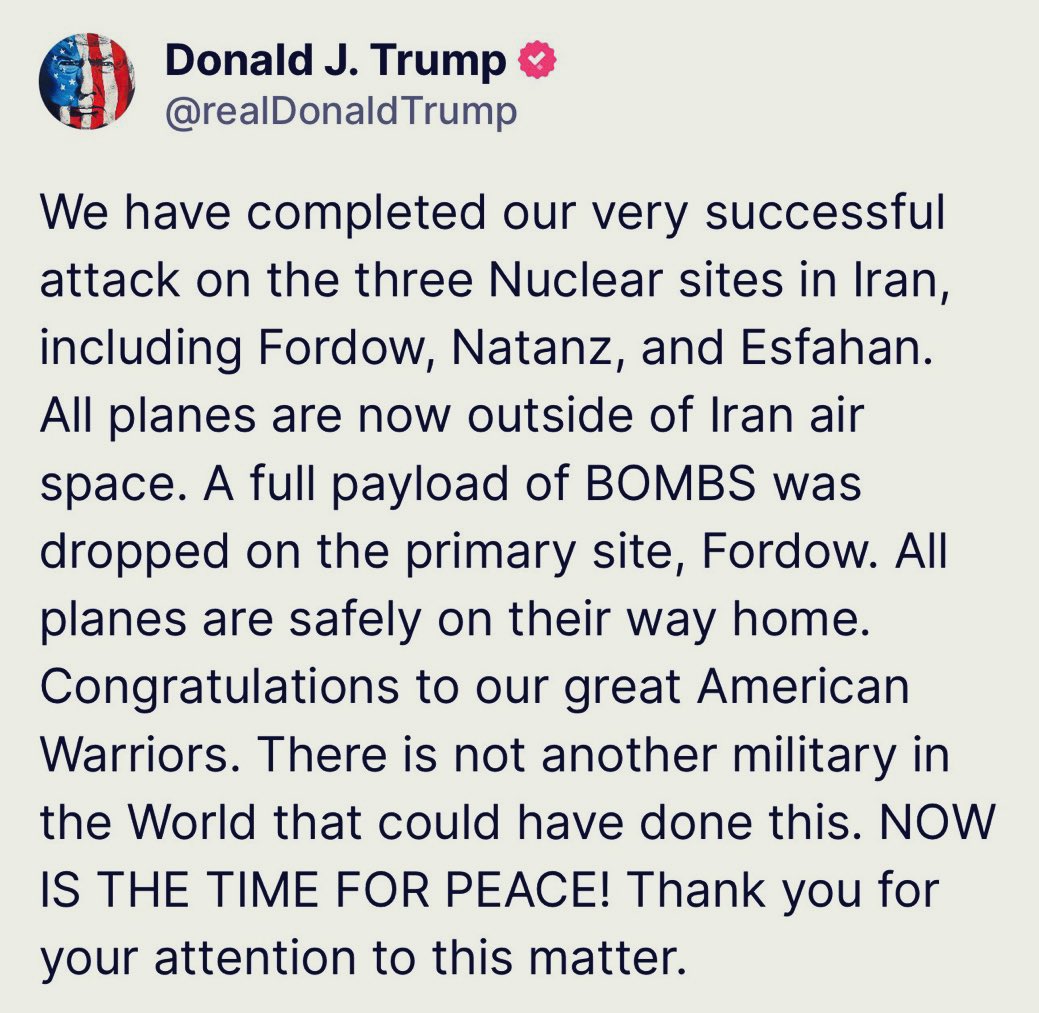 Nathalie Yamb (@nath_yamb) on Twitter photo Sans passer par le CongrĂšs, Trump se fĂ©licite dâavoir larguĂ© des bombes sur 3 sites nuclĂ©aires iraniens. Donc on ne va plus jamais nous casser les oreilles avec la perpĂ©tuelle rengaine: âLâIran est Ă une semaine dâavoir lâarme nuclĂ©aire â! Nâest-ce pas? Youpi!
En rĂ©alitĂ©, ce que Sans passer par le CongrĂšs, Trump se fĂ©licite dâavoir larguĂ© des bombes sur 3 sites nuclĂ©aires iraniens. Donc on ne va plus jamais nous casser les oreilles avec la perpĂ©tuelle rengaine: âLâIran est Ă une semaine dâavoir lâarme nuclĂ©aire â! Nâest-ce pas? Youpi!
En réalité, ce que