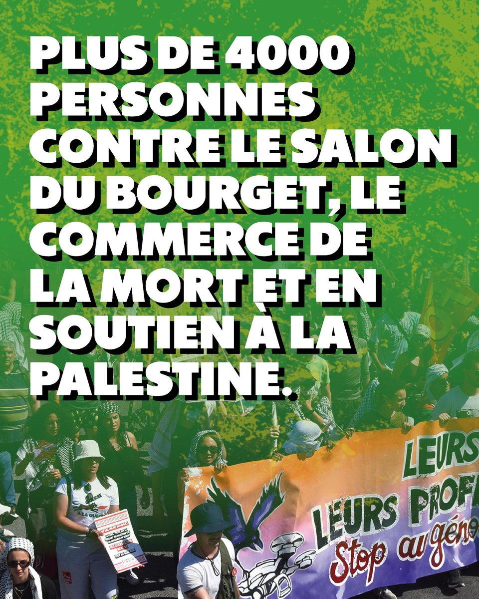 💥 Plus de 4000 personnes en manifestation et en actions contre le salon du Bourget, le commerce de la mort et en soutien à la Palestine.

Communiqué de la coalition Guerre à la Guerre et de l’inter-orga Stop Bourget.

👉 Communiqué entier à lire sur guerrealaguerre.net/plus-de-4000-p…