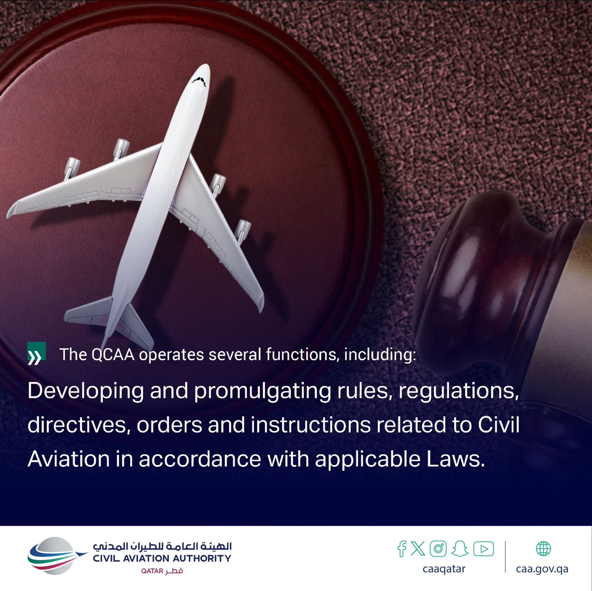 CAAQATAR's tweet photo. The #QCAA aims to promote the #civil_aviation and #meteorology facilities to reach all the levels in terms of efficiency and accuracy, In order to achieve its objectives, the QCAA operates several functions, including: https://t.co/s7CWGcFV4R