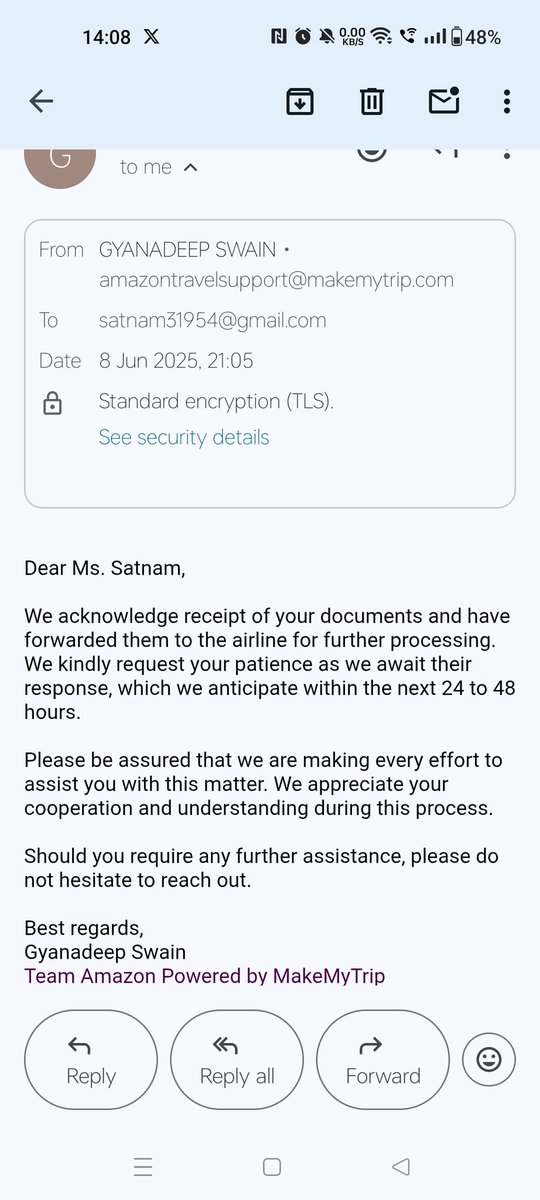 008blink's tweet photo. @makemytrip @amazonIN Death Waiver for booking ID NF1FK6F8T1C5W94R1893, it's more than 2 weeks now but no update from your side https://t.co/Tzduz6vdVH