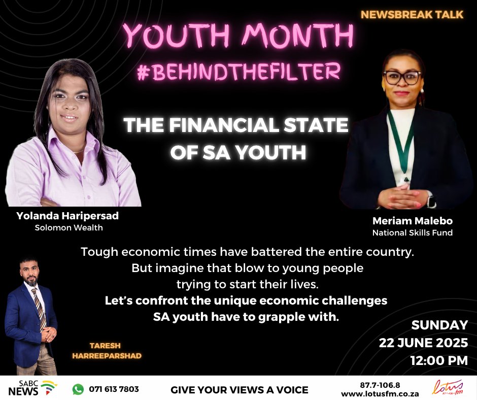 SABCNews_Radio's tweet photo. Our Youth Month focus continues on #Newsbreak Talk #Lotusfm with a look at the way young people make ends meet #BehindTheFilter #sabcnews https://t.co/YRYkL0qiBw