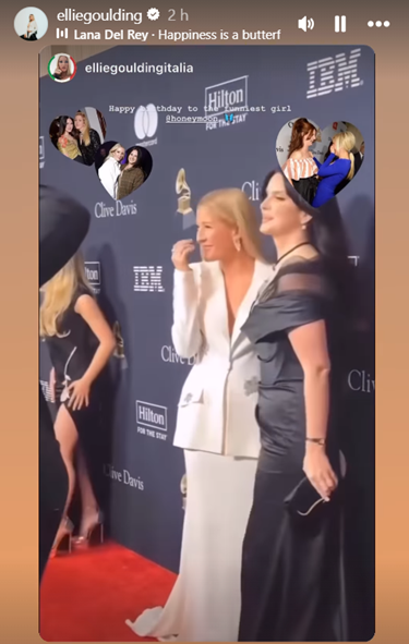 📱<a href="/EllieGoulding/">Ellie Goulding</a> shares a fan-post wishing Lana Del Rey a happy birthday on her Instagram story!