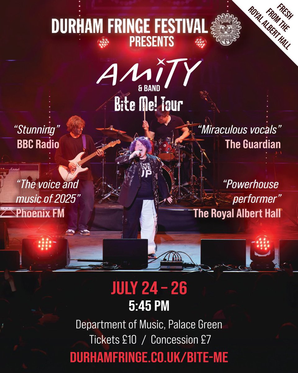So excited to bring my Royal Albert Hall EP launch show BITE ME! on tour to <a href="/durhamfringe/">Durham Fringe Festival</a> with my incredible band this July 24-26. It’s going to be a night to remember! Who’s coming? TKTS:  durhamfringe.co.uk/events/bite-me/