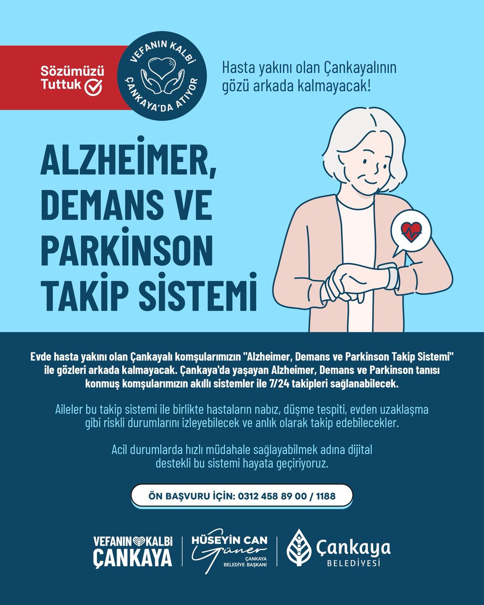 Sözümüzü tutuyoruz;
Büyüklerimize vefamızı hizmetimizle gösteriyoruz. ✅

Alzheimer, Demans ve Parkinson tanısı konmuş komşularımızın talepleri halinde, sağlık durumlarındaki değişimlerin ve konumlarının aileleri tarafından akıllı takip sistemi ile 7/24 izlenebilmesini