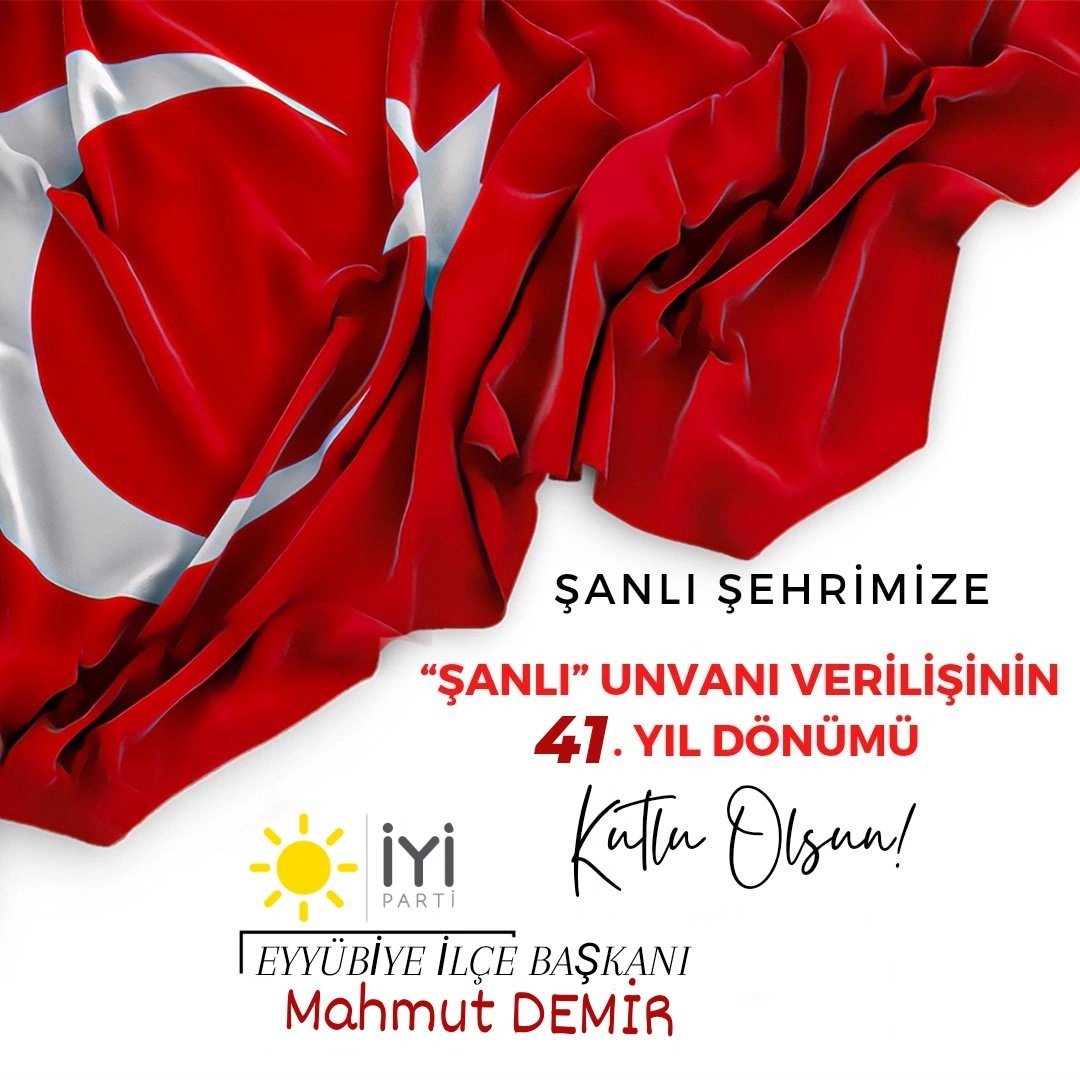 İYİ PARTİ EYYÜBİYE☀️ (@iyieyb) on Twitter photo Şanlı Şehrimize "ŞANLI" Ünvanı Verilişinin 41. Yıl Dönümü Kutlu Olsun.
#YaşasınUrfalılar
#ŞanlıŞehirŞanlıurfa
<a href="/aefakibaba/">Dr. Ahmet Eşref FAKIBABA</a> <a href="/AliErogllu/">Ali £roğlu</a> <a href="/emelsevim63/">Emel Sevim</a> <a href="/ibrahimyldrm_63/">ibrahim halil Yıldırım</a> <a href="/iyiparti/">İYİ Parti</a> <a href="/iyiparti_urfa/">İYİ PARTİ Ş.URFA İL BAŞKANLIĞI,</a> <a href="/HasanToktasTR/">Hasan Toktaş</a> <a href="/MDervisogluTR/">Müsavat Dervişoğlu</a> Şanlı Şehrimize "ŞANLI" Ünvanı Verilişinin 41. Yıl Dönümü Kutlu Olsun.
#YaşasınUrfalılar
#ŞanlıŞehirŞanlıurfa
<a href="/aefakibaba/">Dr. Ahmet Eşref FAKIBABA</a> <a href="/AliErogllu/">Ali £roğlu</a> <a href="/emelsevim63/">Emel Sevim</a> <a href="/ibrahimyldrm_63/">ibrahim halil Yıldırım</a> <a href="/iyiparti/">İYİ Parti</a> <a href="/iyiparti_urfa/">İYİ PARTİ Ş.URFA İL BAŞKANLIĞI,</a> <a href="/HasanToktasTR/">Hasan Toktaş</a> <a href="/MDervisogluTR/">Müsavat Dervişoğlu</a>