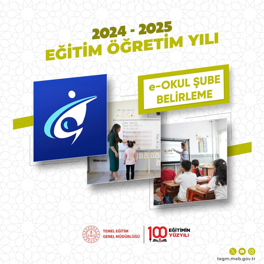 1. sınıf şubeleri ve sınıf öğretmenleri ile 5. sınıf şubelerinin e-Okuldan otomatik belirlenmesine yönelik uygulama hayata geçirildi.

#EğitiminYüzyılı

<a href="/tcmeb/">Millî Eğitim Bakanlığı</a> <a href="/Yusuf__Tekin/">Yusuf Tekin</a>
<a href="/farukyelkenci/">Ömer Faruk Yelkenci</a> <a href="/ebubekirsavasci/">Ebubekir Sıddık Savaşçı</a> 
<a href="/Murat4Kucukali/">Murat Küçükali</a>