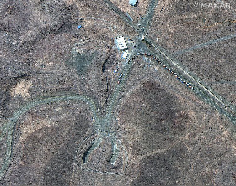 daudwaraich's tweet photo. Fordow Nuclear Facility:

According to satellite images, more than 15 trucks were seen at the entrance on June 19-20, possibly transporting nuclear assets and other equipment.

Iran already knew about US plans to strike nuclear facilities. https://t.co/g3APsdDqZF