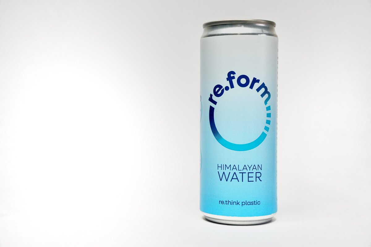 reformwater's tweet photo. Introducing reform: Premium water, redesigned.

Sustainability should taste great and look even better. That’s why we packaged pristine Himalayan mineral water in beautifully designed, endlessly recyclable aluminium cans.

Better for the planet and infinitely cooler than plastic. https://t.co/Iwi7MxRTSV