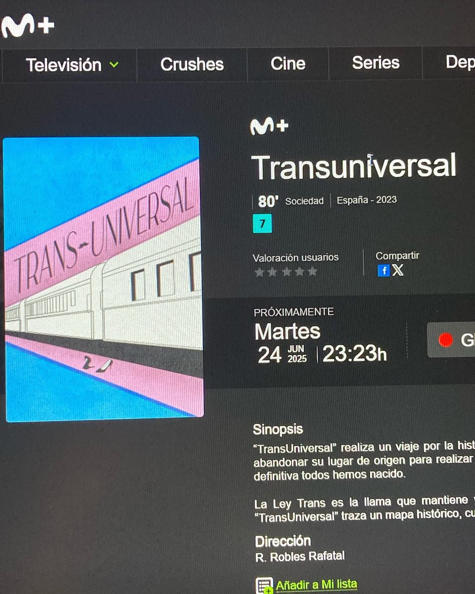 “TransUniversal” en <a href="/MovistarPlus/">Movistar Plus+</a> este martes 24 de junio a las 23:23
Gracias a tod@s l@s que lo habéis hecho posible
🎬🏳️‍⚧️❤️
