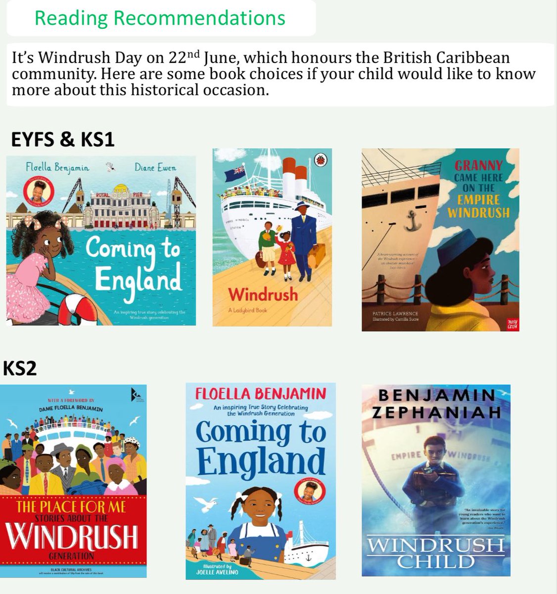 It’s #WindrushDay so here are a few books I featured in my school newsletter this week to support children and adults with learning more📚 
#windrushday2025