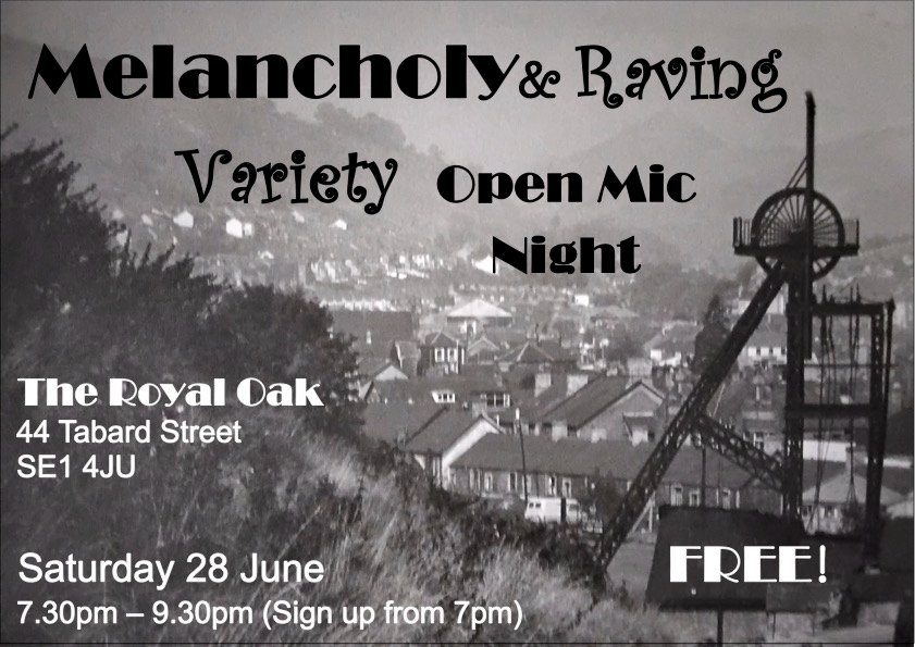 Saturday 28 June in the cosy upstairs dysfunction room at <a href="/royaloakborough/">𝓡𝓸𝔂𝓪𝓵 𝓞𝓪𝓴 𝓑𝓸𝓻𝓸𝓾𝓰𝓱</a>. 10 minute spots. Sign up in person at 7pm for a prompt 7.30pm start. FREE! Latecomers may not get to perform.