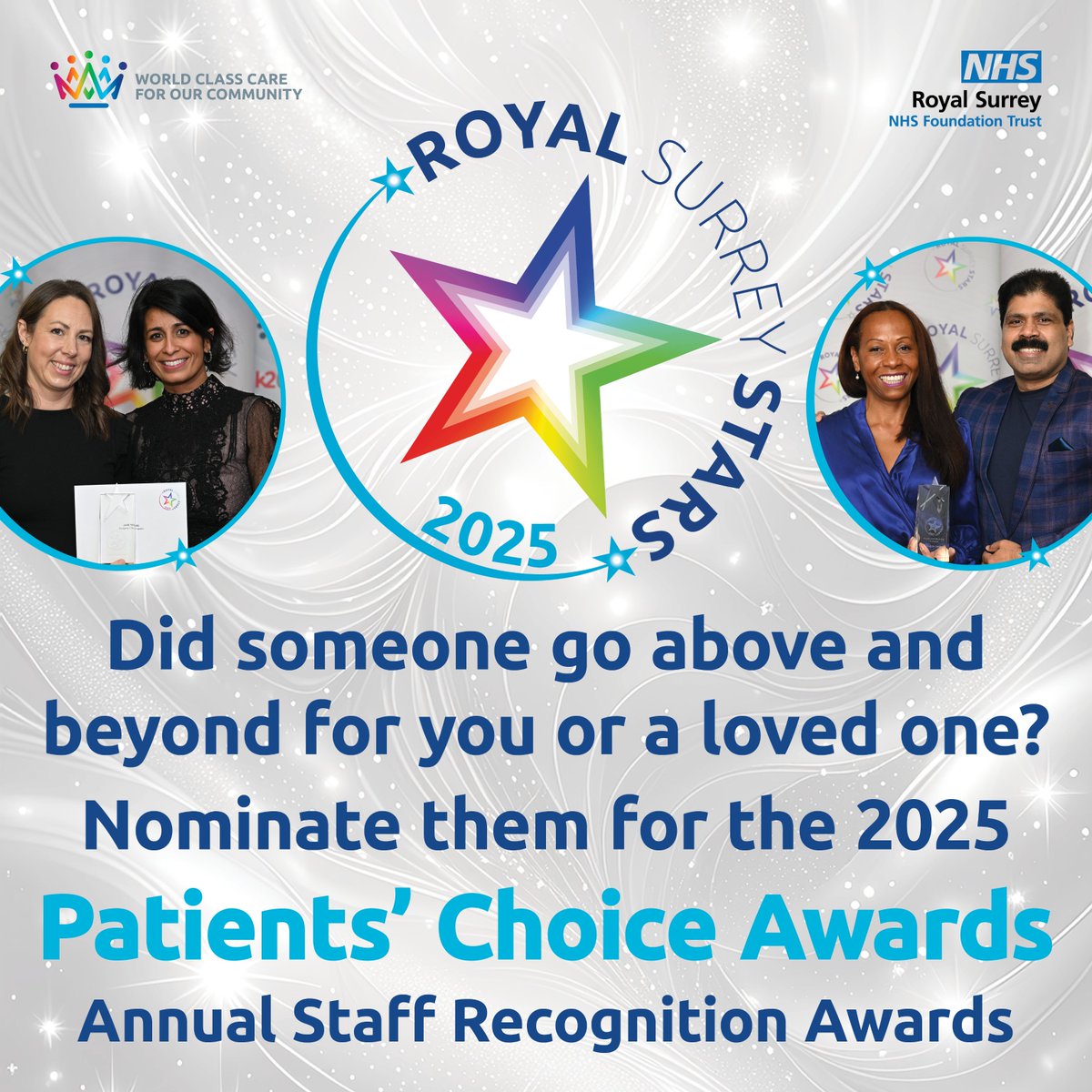 There’s still time to nominate your #RoyalSurrey star ⭐

If someone made a difference to you or your family, say thank you in our Patients’ Choice Awards 2025 💙

Nominate now ow.ly/fjx350WcHOs

Closes: 8 July, 11:59pm

#PatientsChoice #ThankYou #NHSAwards