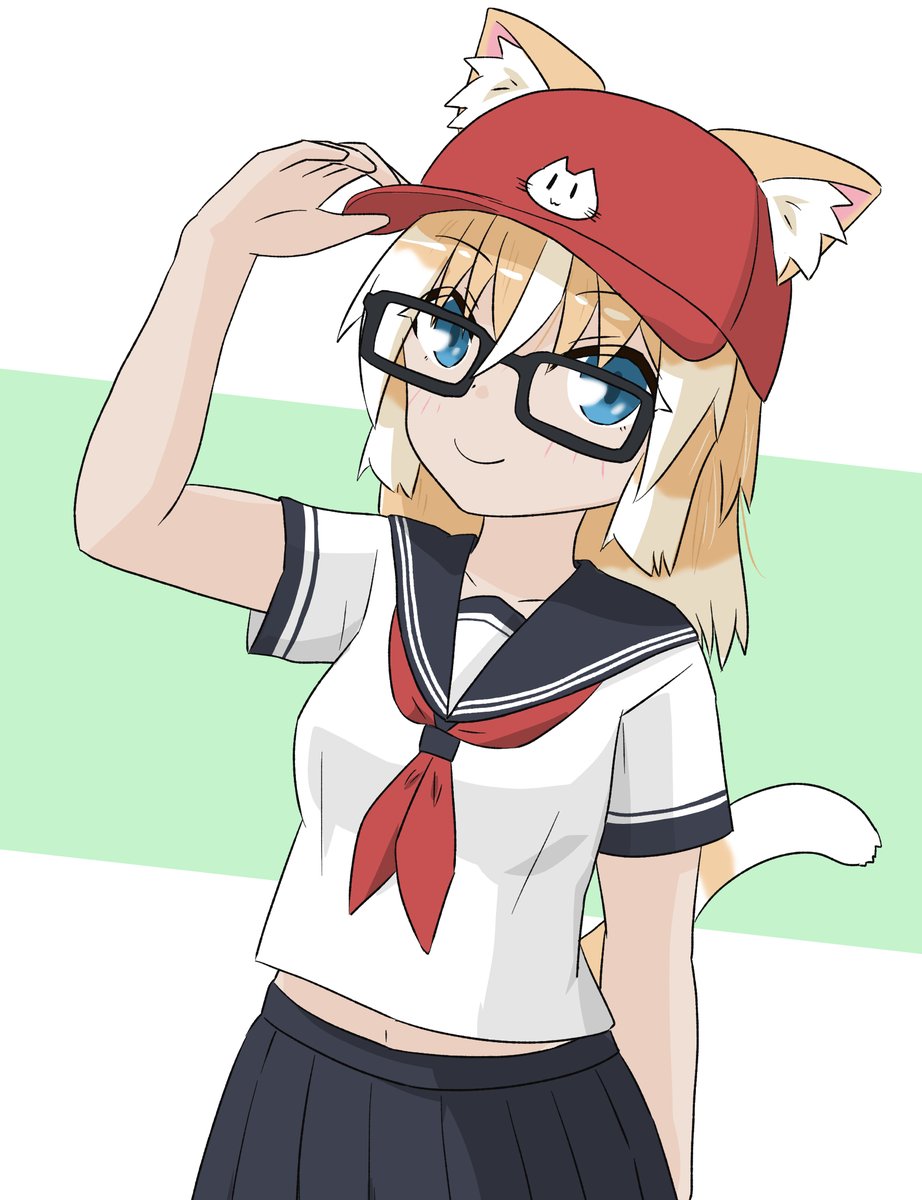 🐱&lt;帽子必須だよ
🎧&lt;暑いからねー
🐶&lt;メガネには突っ込まないスタイル
#オリキャラ #ネコとイヌとメガネっ娘