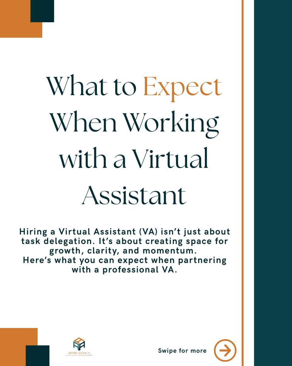 AlyzzaJose_va's tweet photo. Thinking about hiring a Virtual Assistant? 🤝

Here’s what to really expect when you bring a VA into your business:

✔️ Clear, consistent communication
✔️ Hours of time saved each week
✔️ Organized systems that actually work
✔️ Proactive support—not just task-takers https://t.co/K5BTLHQc2I