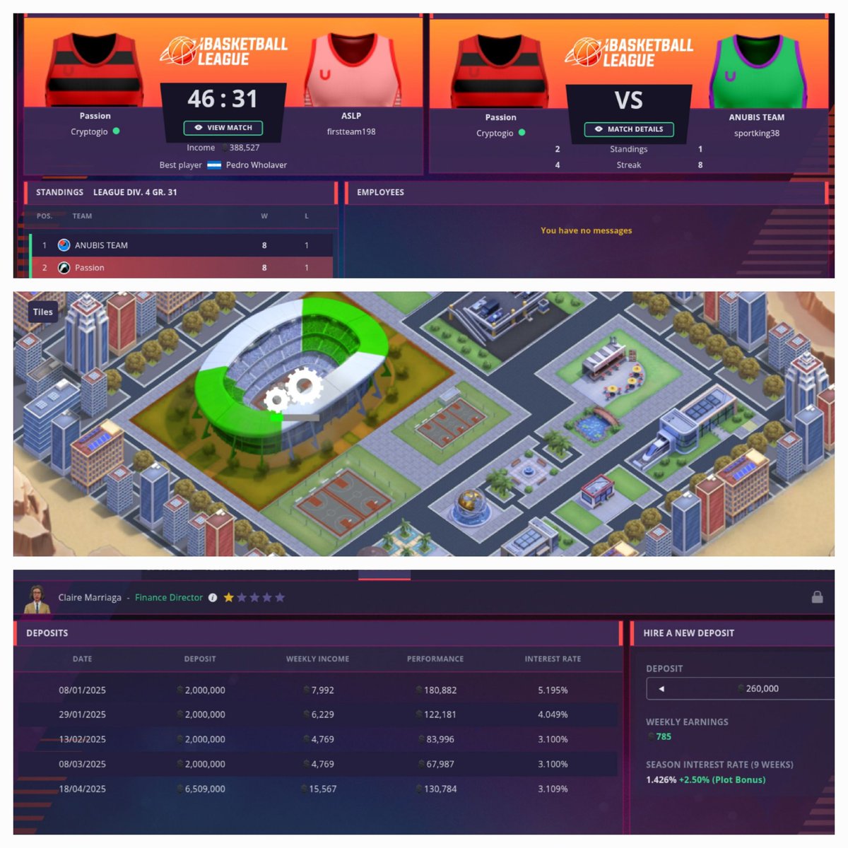 CryptoGi0's tweet photo. Tomorrow next game, will we take over that No.1 position 🏀🔥 @ibasketmanager

- Stadium will be ready in 40Days 😄💀
- Passive income going strong still 👔💼

Can't wait till it's finished (need premium)📊
#IBM3 #League #basketball #Mobilegame #Immutable #Stadium https://t.co/OMsDogupkI