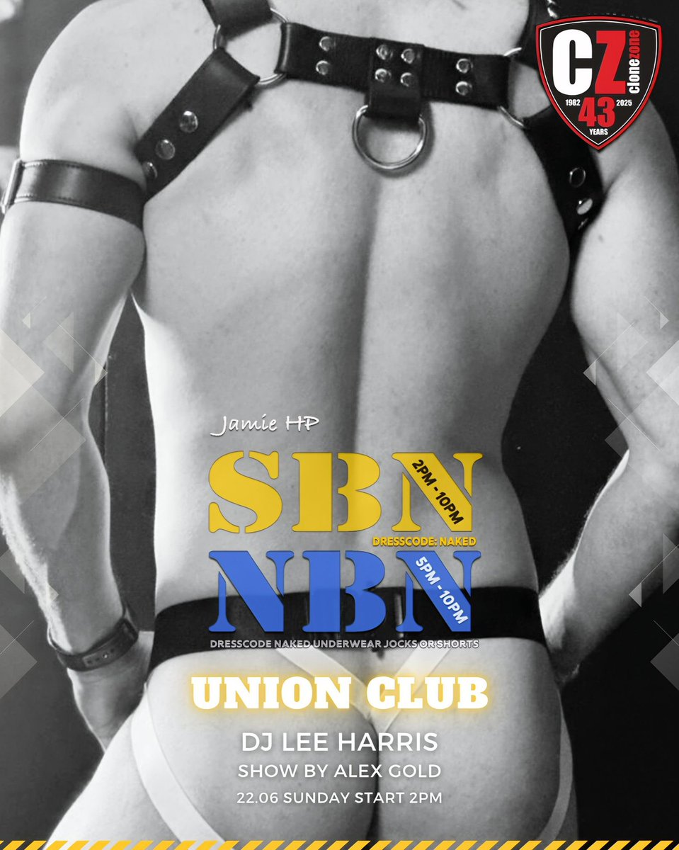 Clonezone Dark (@clonezonedark) on Twitter photo All you need for a good party with <a href="/jamiehpevents/">Jamie HP Events</a> jocks and harness from <a href="/ClonezoneUK/">Clonezone</a> <a href="/MrSLeather/">Mr-S-Leather</a> SBN and NBN every Sunday, Union Club London, tickets online and on the door. All you need for a good party with <a href="/jamiehpevents/">Jamie HP Events</a> jocks and harness from <a href="/ClonezoneUK/">Clonezone</a> <a href="/MrSLeather/">Mr-S-Leather</a> SBN and NBN every Sunday, Union Club London, tickets online and on the door.