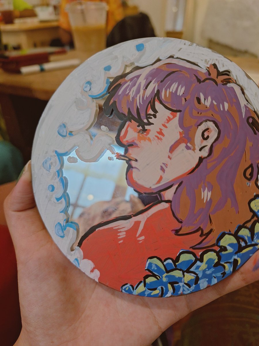 On a bike trip and they have this,,,activity like mieeor painting? Anyway STAN💞💞💞