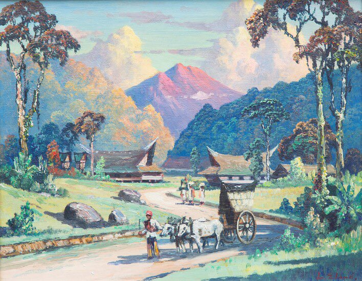 Leo Eland lahir di Salatiga 1884. Walau termasuk Mooi Indië karena obyek lukisannya tapi gayanya sudah termasuk modern, tone warna terang, variasi antara cat minyak, cat air dan crayon. Oh ya, dia juga melukis seri di Sumatra.