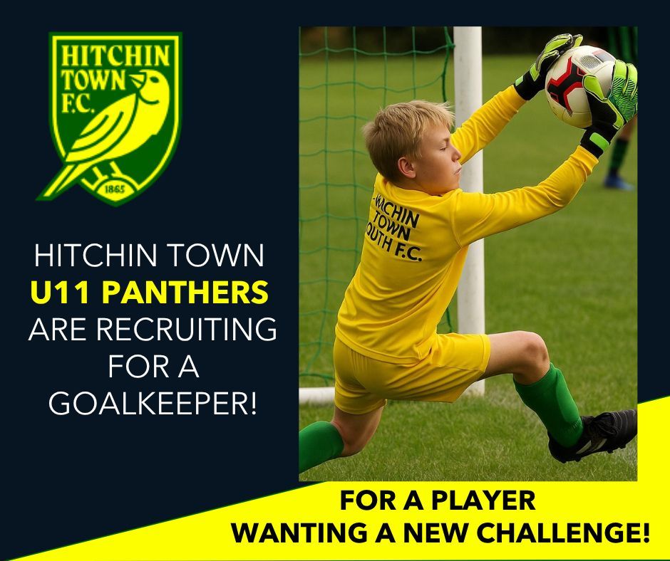 Hitchin Town Youth FC (@hitchintownyfc) on Twitter photo U11 Panthers are on the Hunt for a Goalkeeper!
We're looking for a confident, committed keeper to join our talented squad as we step into the 9-a-side season (starting Y6 in September).
Contact Ade on 07985 807 770 or ade.olabode@hitchintownyouthfc.com for more info. U11 Panthers are on the Hunt for a Goalkeeper!
We're looking for a confident, committed keeper to join our talented squad as we step into the 9-a-side season (starting Y6 in September).
Contact Ade on 07985 807 770 or ade.olabode@hitchintownyouthfc.com for more info.