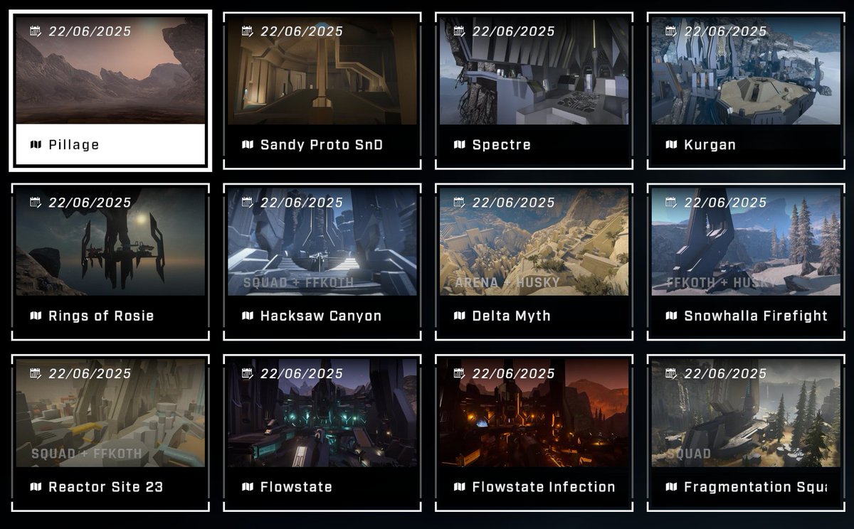 nkdap3's tweet photo. A snapshot of the maps I made in @Halo Infinite's Forge UGC tools. There's a mix of fancy blockouts and a couple arted maps across 4v4 Arena, 8v8 Squad, and Firefight PVE. https://t.co/x8ehdrhQXM