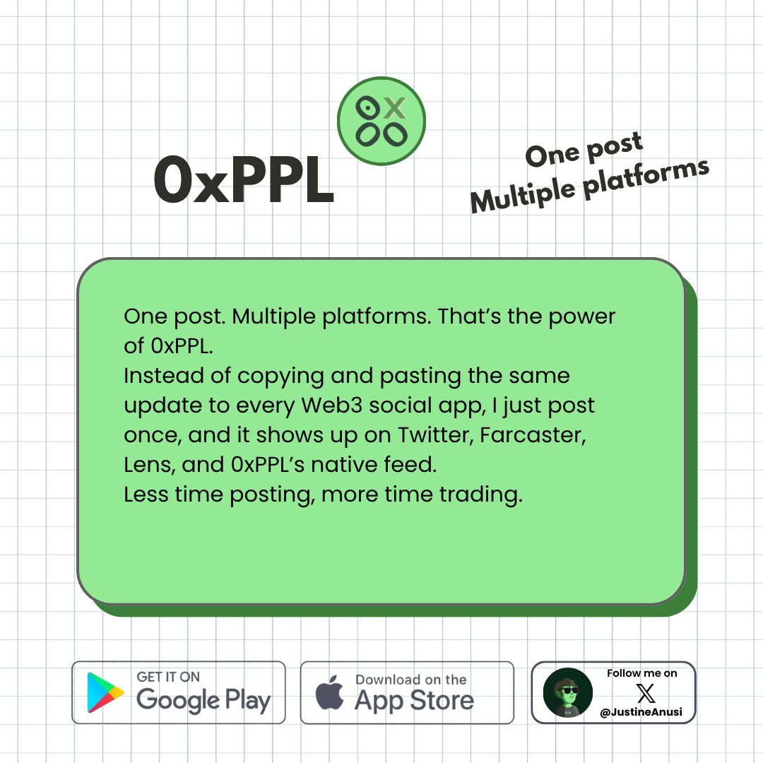 JustineAnusi's tweet photo. Believe me 
Posting alpha shouldn’t take more effort than finding it.
With @0xppl_, you post once and it hits:
🐦 Twitter
🌿 Lens
🎯 Farcaster
💬 0xPPL Feed

One click, all platforms.
No switching tabs. No lost content.
That’s how you build presence and wallet clout efficiently. https://t.co/FPPRkjnl61