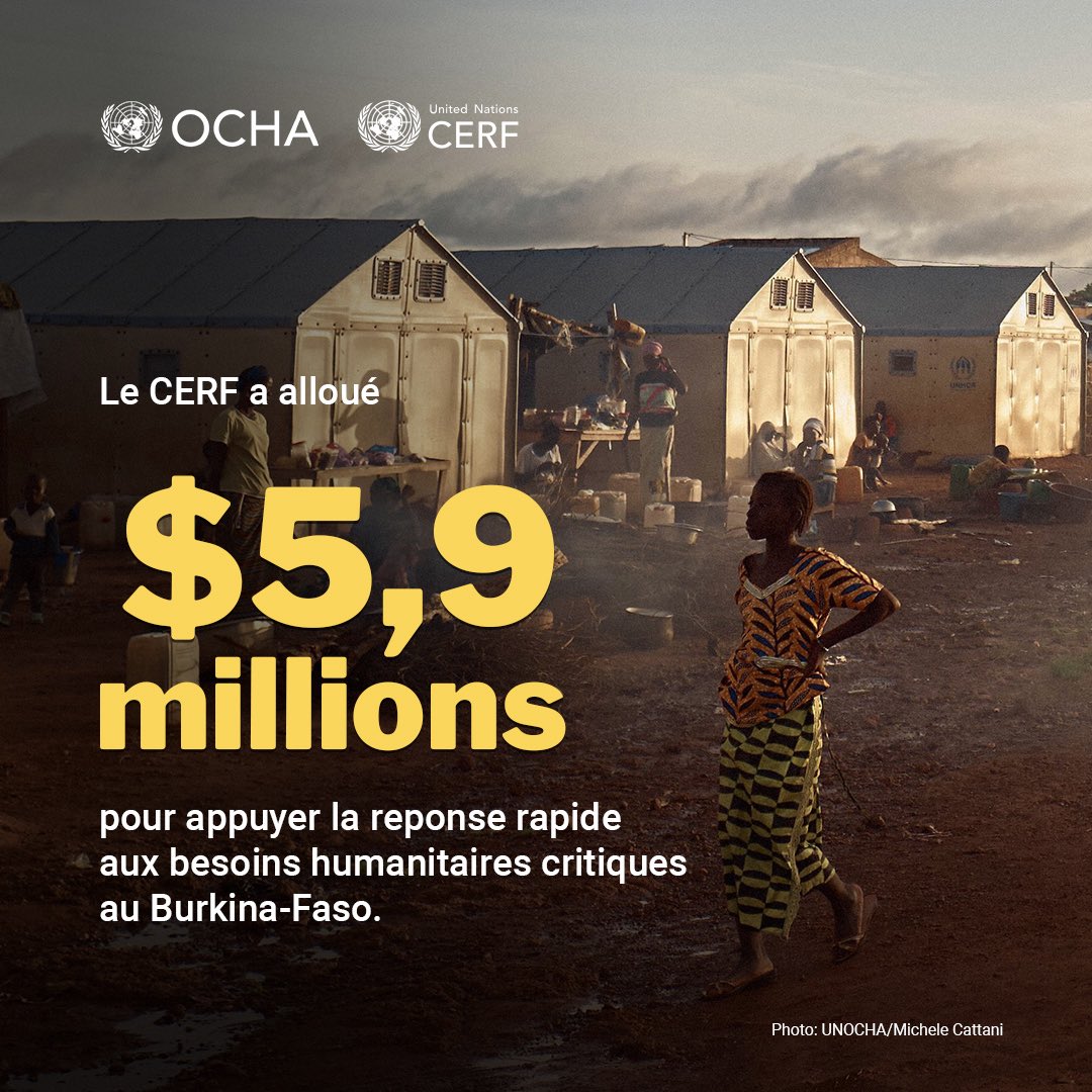 OCHA Burkina (@ochaburkina) on Twitter photo 📢Bonne nouvelle
Le Fonds central pour les interventions d’urgences, <a href="/UNCERF/">CERF - The UN's emergency fund</a> a alloué $5,9 millions pour répondre aux besoins humanitaires critiques au Burkina Faso.
Lire le communiqué de presse ici👇
reliefweb.int/report/burkina… 📢Bonne nouvelle
Le Fonds central pour les interventions d’urgences, <a href="/UNCERF/">CERF - The UN's emergency fund</a> a alloué $5,9 millions pour répondre aux besoins humanitaires critiques au Burkina Faso.
Lire le communiqué de presse ici👇
reliefweb.int/report/burkina…