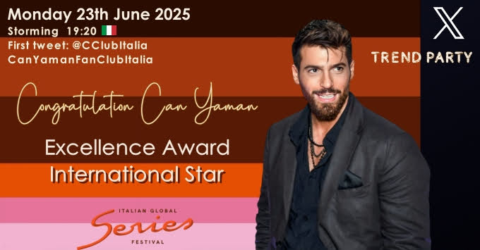 CClubItalia's tweet photo. Il 23 giugno celebriamo il talento di #CanYaman con una speciale Twitter Award Ceremony! ๐
Unisciti a noi per condividere l'amore per il nostro protagonista
๐
Save the date: 23/06
Start: 19:20๐ฎ๐น
# da utilizzare apparirร sul tweet lo stesso giorno dell' evento
#TwitterEvent https://t.co/oXc3cQGARE