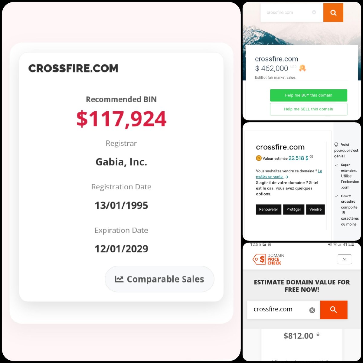 🌐 Crossfire .com

💰 Sold Price : $125,000

✔ @DNRater Recommended BIN : $117,924
✔ Estibot Valuation : $462,000
✔ Godaddy Estimation : $22,518
✔ InternetX Appraisal : $812

📌 Venue : <a href="/afternic/">Afternic</a> 
📆 2025-06-19
🗃 Historical Sales : $18,000 on 2025-04-13 at <a href="/Sedo/">Sedo</a>