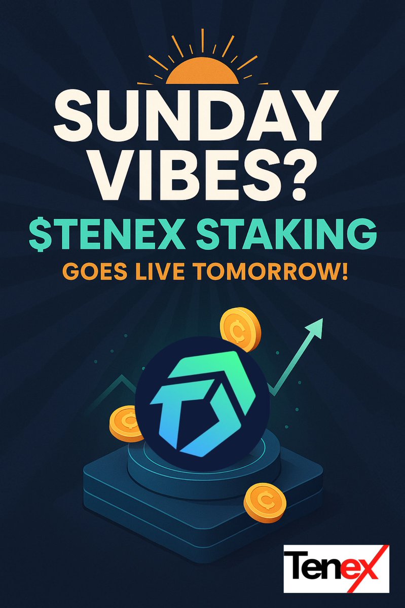 TENEX_FINANCE's tweet photo. ☀️ Sunday vibes? Let’s turn them into staking gains!
The wait is almost over -
⏳ $TENEX Staking goes LIVE tomorrow!
📈 Stake. Earn. Repeat.
Get ready to unlock real yield with DeFi’s most capital-efficient Liquidity Hub.
#TenEx #DeFi #Staking #CryptoSunday #PassiveIncome https://t.co/oAGqcvVZvk