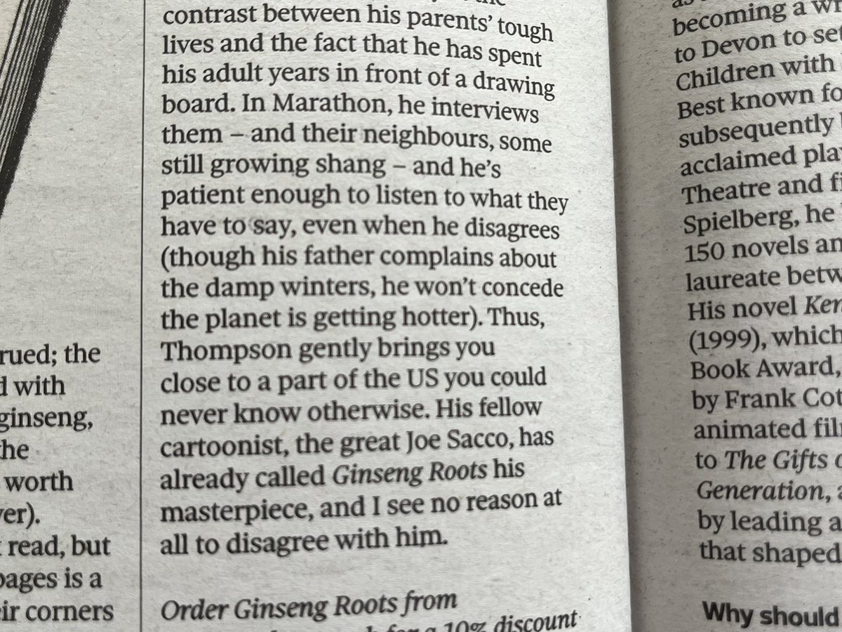 Love letter review for Craig Thompson’s new (grown up) #graphicnovel ‘Ginseng Roots’ in the Observer New Review  today. #comics #graphicnovels