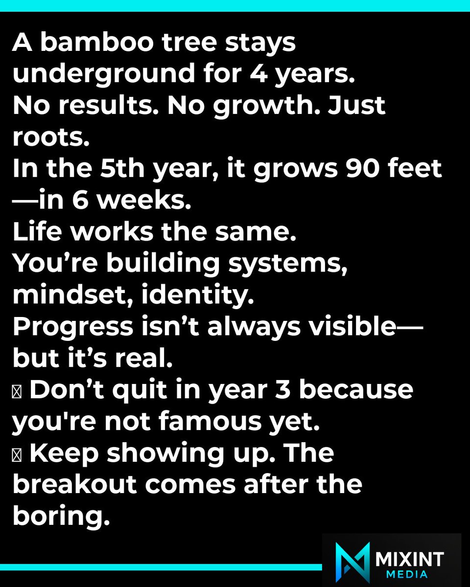 MixintMedia's tweet photo. You’re not behind.
You’re underground—growing roots.
Let them laugh. You’re building something that won’t fall

#MixintMedia #GrowthGrind #BambooSuccess #1PercentSmarter #SilentProgress #SelfGrowth #SlowWins #KeepGoing https://t.co/q0Cbo78oNl