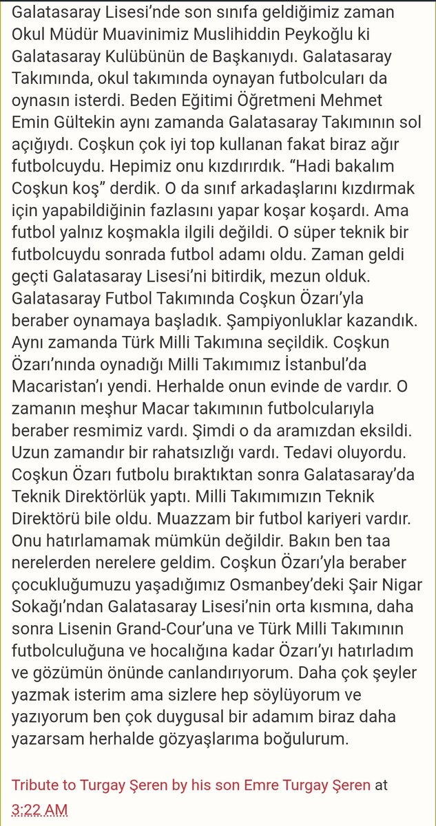 Emre Şeren (@emretseren) on Twitter photo Bugün Çoskun amcanın aramızdan ayrılışının 14. Senesi. Babamın en yakın arkadaşlarından Çoşkun Özarı hakkında yazmış olduğu yazıyı paylaşarak onu sevgiyle bir kere daha anmak istiyorum. …gayseren-unutamadiklarim.blogspot.com/2012/12/turk-f…
<a href="/GSCForum/">GSCimbom.com</a> Bugün Çoskun amcanın aramızdan ayrılışının 14. Senesi. Babamın en yakın arkadaşlarından Çoşkun Özarı hakkında yazmış olduğu yazıyı paylaşarak onu sevgiyle bir kere daha anmak istiyorum. …gayseren-unutamadiklarim.blogspot.com/2012/12/turk-f…
<a href="/GSCForum/">GSCimbom.com</a>