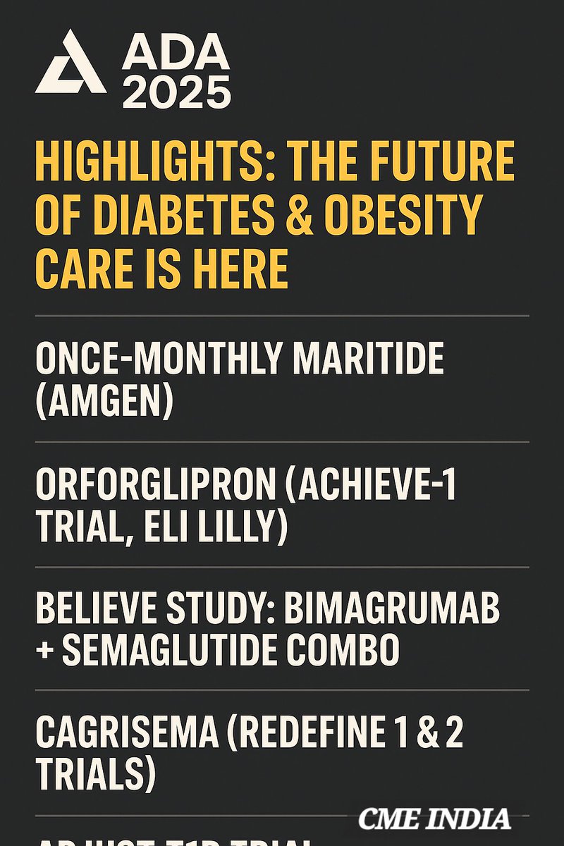 🌟 ADA 2025 Highlights: 

The Future of Diabetes &amp; Obesity Care is Here 🌟

🔥 Breakthroughs from the world’s leading diabetes congress — from once-monthly GLP-1s to oral nonpeptides, muscle-preserving combos, and AI-powered care.

🔹 1. Once-Monthly MariTide (Amgen)
➡️ A novel