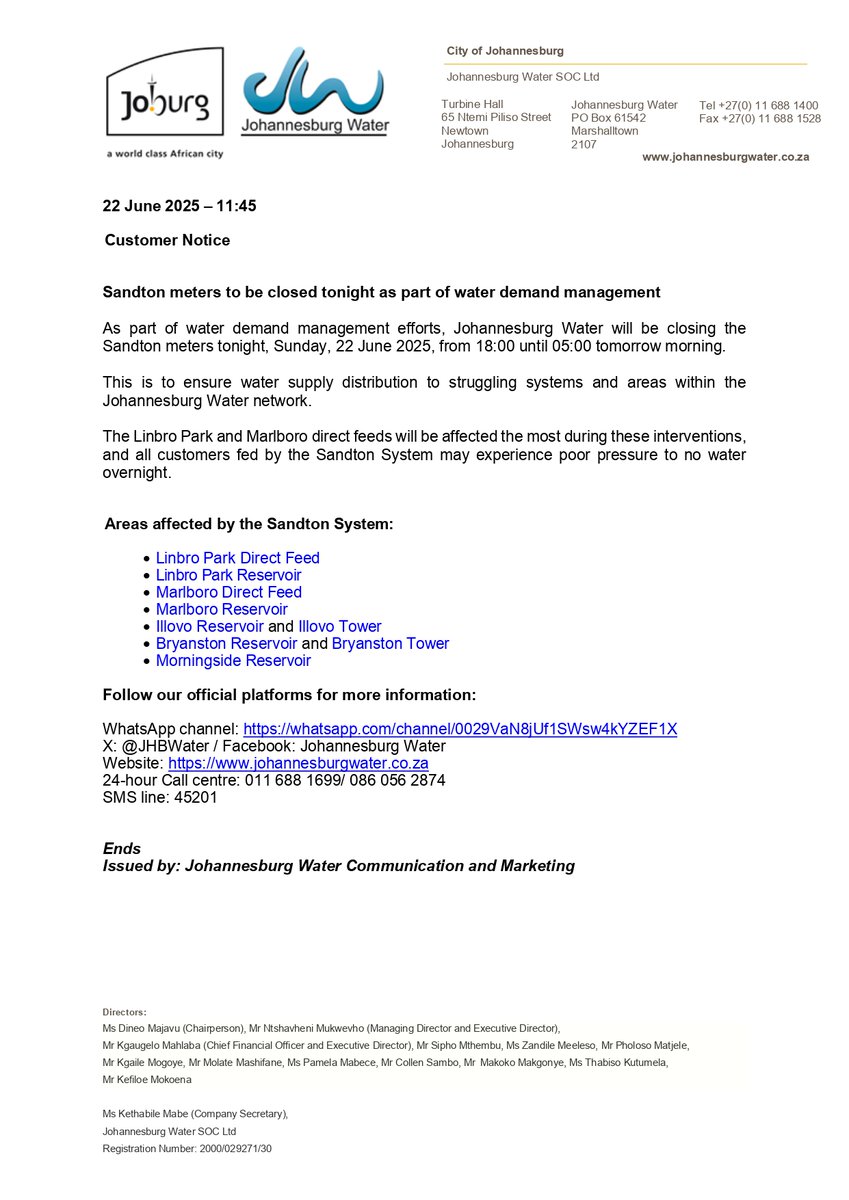 Johannesburg Water tweet media