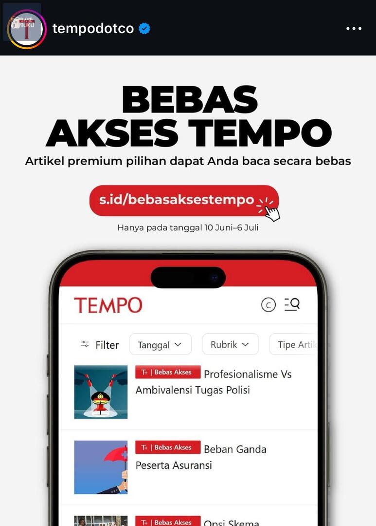 📚 gais udh tau blm sekarang majalah digital Tempo ada yang bisa diakses gratis?? ayoo gaisss baca dan dukung terus media independen yg jelas memihak rakyat 🤩🤩