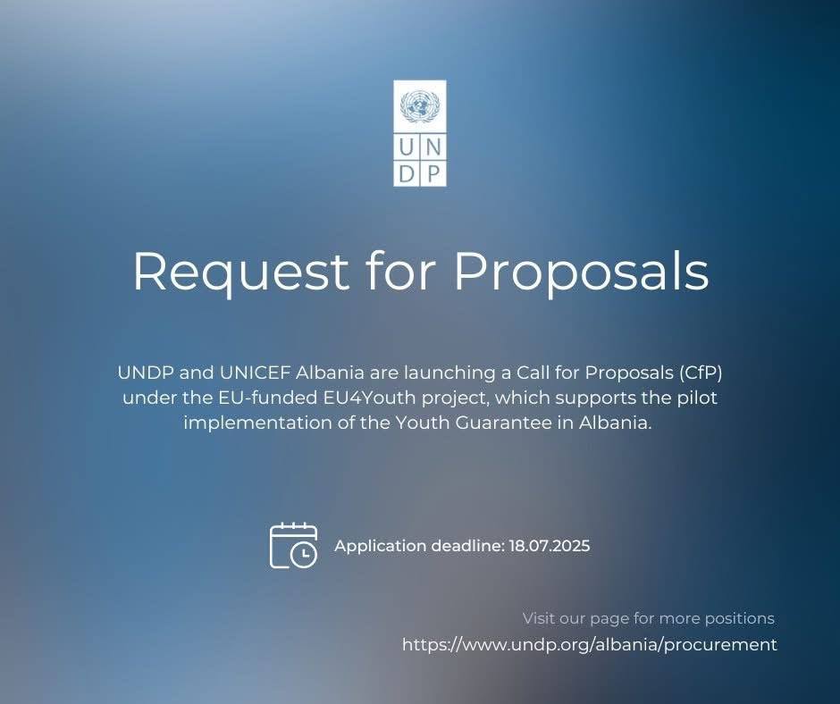 UNDP in Albania (@undpalbania) on Twitter photo Take note! Call for Proposals in the context of #EU4Youth funded by <a href="/EUinAlbania/">EU in Albania</a> to support #
#YouthGuarantee pilot in Albania!
📌 Goal:Deliver inclusive employment & skills opportunities for vulnerable #NEET youth (15-29) in #Tirana, #Shkodra & #Vlora through innovative Take note! Call for Proposals in the context of #EU4Youth funded by <a href="/EUinAlbania/">EU in Albania</a> to support #
#YouthGuarantee pilot in Albania!
📌 Goal:Deliver inclusive employment & skills opportunities for vulnerable #NEET youth (15-29) in #Tirana, #Shkodra & #Vlora through innovative