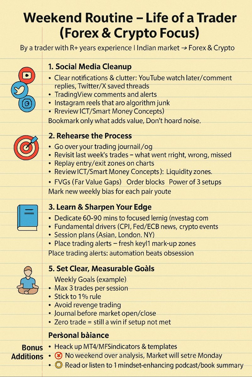 crypto_scrypt's tweet image. 📊 Weekend isn’t rest for traders it’s prep time

Clean up noise
Reflect on mistakes
Sharpen your edge
Set goals
Stay ready

Consistency &amp;gt; hype
Discipline &amp;gt; emotion

#ForexTrading #CryptoTrader #WeekendRoutine #ICTConcepts #SmartMoney #TradingJournal #Discipline #TraderLife #XRP