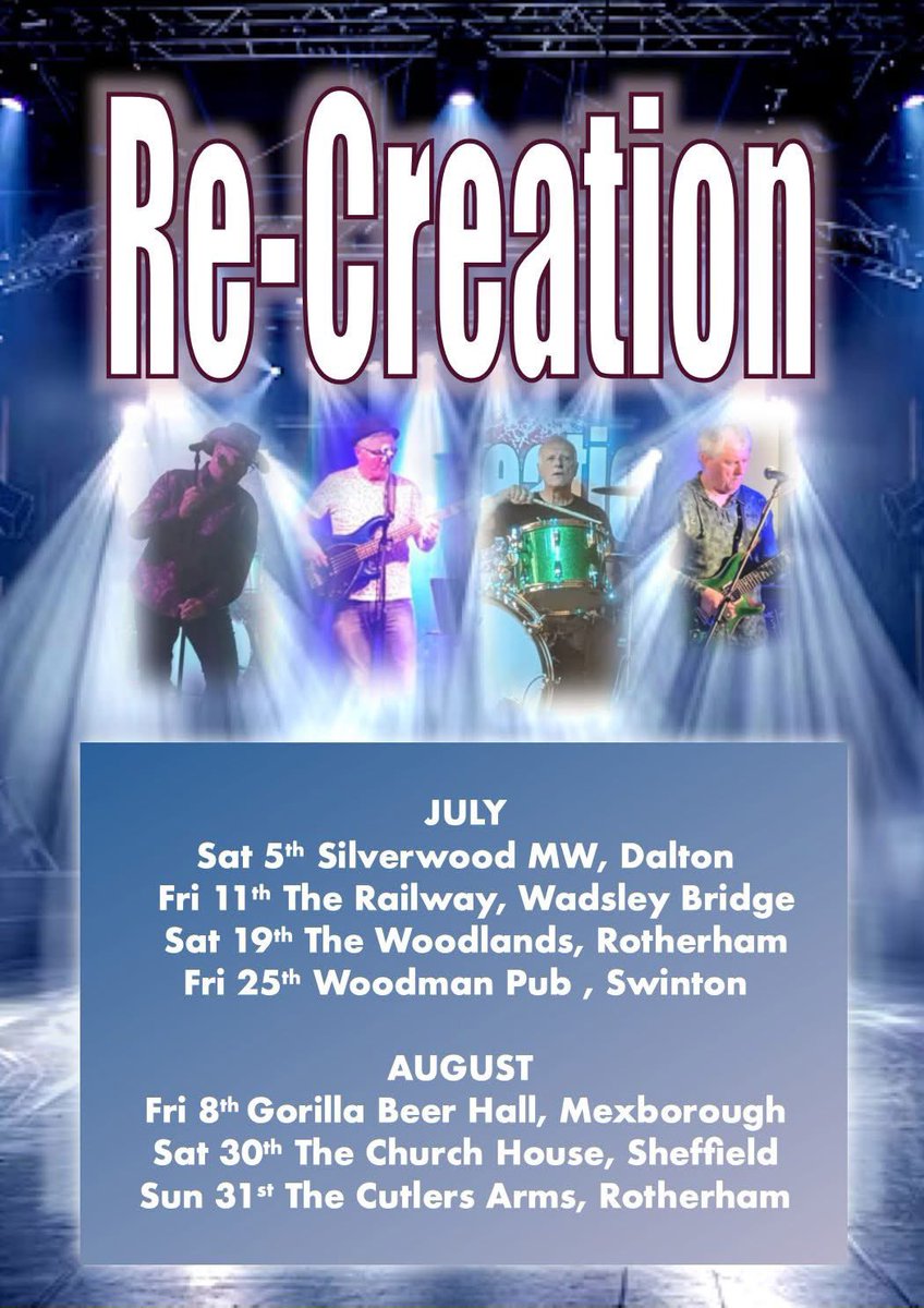 re_band's tweet photo. Gigs for the next couple of months. Put them in your diary , we'd love to see you !!!
Graham, John, Kerrie &amp; Richard. https://t.co/FItZ0uEgDe