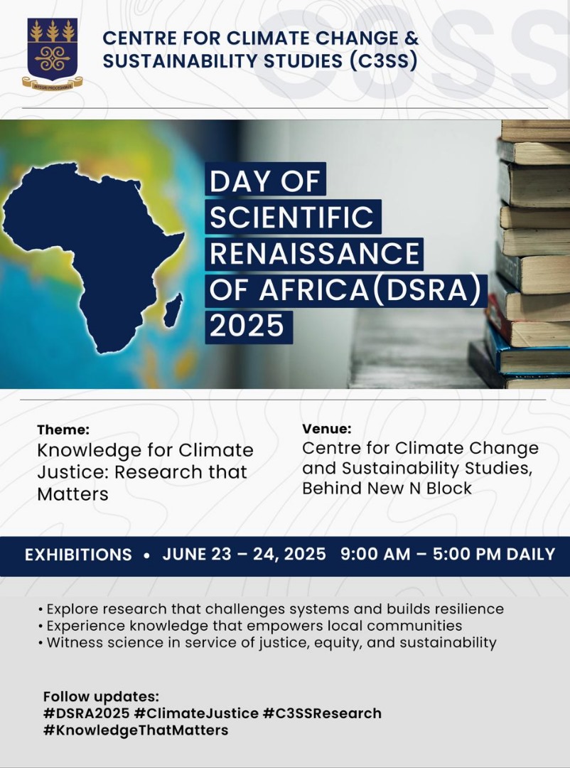 BAYPOSITIF's tweet photo. 🌍 Join us at the Day of Scientific Renaissance of Africa (DSRA) 2025!

📍C3SS, UG | 🗓️ June 23–24 | 🕘 9AM–5PM
Theme: Knowledge for Climate Justice: Research that Matters
Explore, experience, and witness science in service of justice.
#DSRA2025 #ClimateJustice #C3SSResearch https://t.co/TUUjZdFSAl