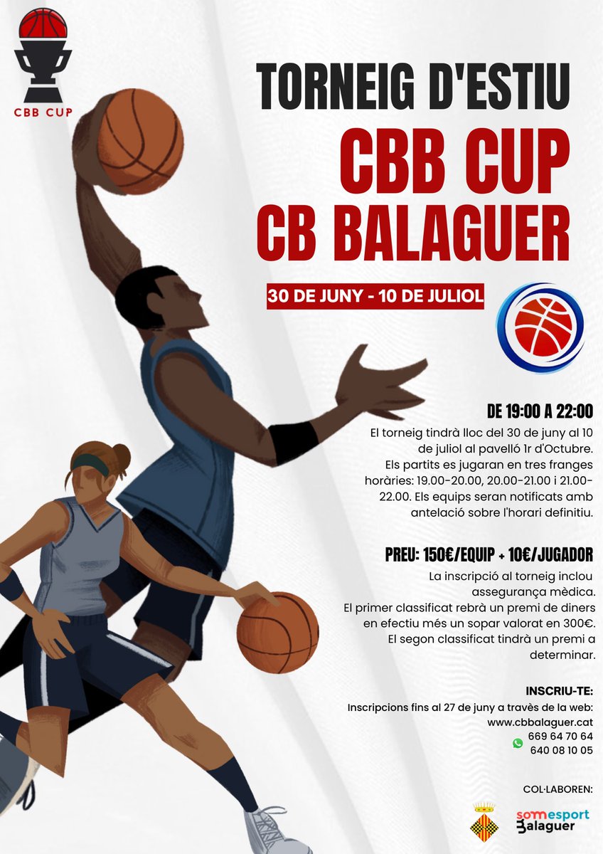 𝑪𝑩𝑩 𝑪𝑼𝑷 🏆

Us adjuntem informació sobre la tercera edició de la CBB CUP que se celebrarà del 30 de juny al 10 de juliol al 1r d'Octubre.

Inscripcions obertes fins al divendres 27 de juny a través del següent enllaç:
forms.gle/JovHZS437ZwuwY…

Us hi esperem‼️

#somCBB