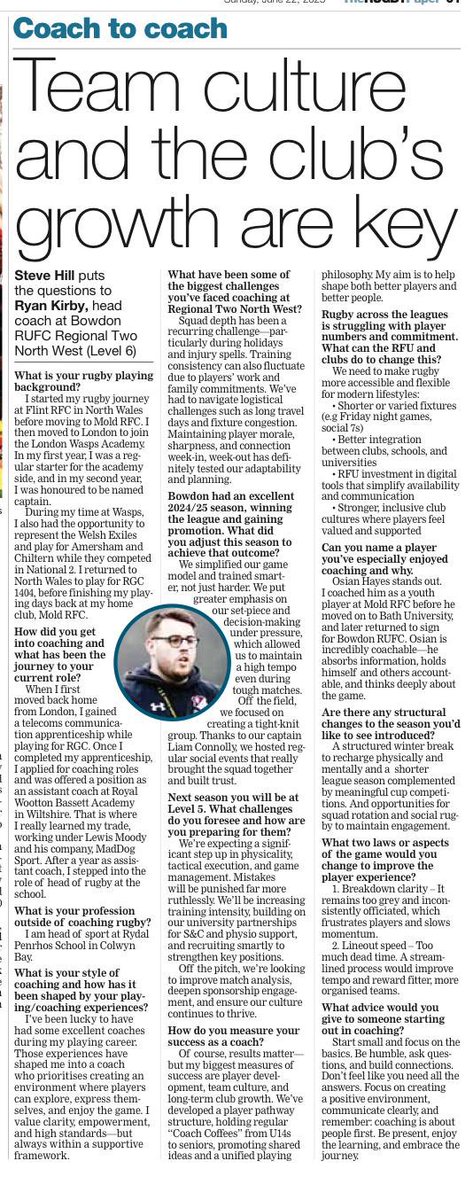 Bowdon RUFC (@bowdonrugby) on Twitter photo Hear from our Head Coach & Director of Rugby, Ryan Kirby, as he shares his thoughts on the 2024/5 season and whatβs ahead.
Featured in <a href="/TheRugbyPaper/">The Rugby Paper</a> and chatting all things <a href="/NORTHRUGBY1/">NORTH RUGBY</a> π€ Hear from our Head Coach & Director of Rugby, Ryan Kirby, as he shares his thoughts on the 2024/5 season and whatβs ahead.
Featured in <a href="/TheRugbyPaper/">The Rugby Paper</a> and chatting all things <a href="/NORTHRUGBY1/">NORTH RUGBY</a> π€