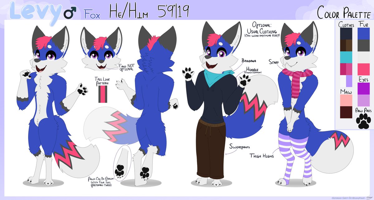 LevyFloof's tweet image. Hiya! My name is Levy! ^w^
I'm a kind furry fox who loves to draw, give hugs and snuggles, and spread some positivity and kindness. I also like to eat and help others. And I'm somewhat sensitive, so please be kind.
This is my updated Ref. Sheet in case you want to draw me! x3
