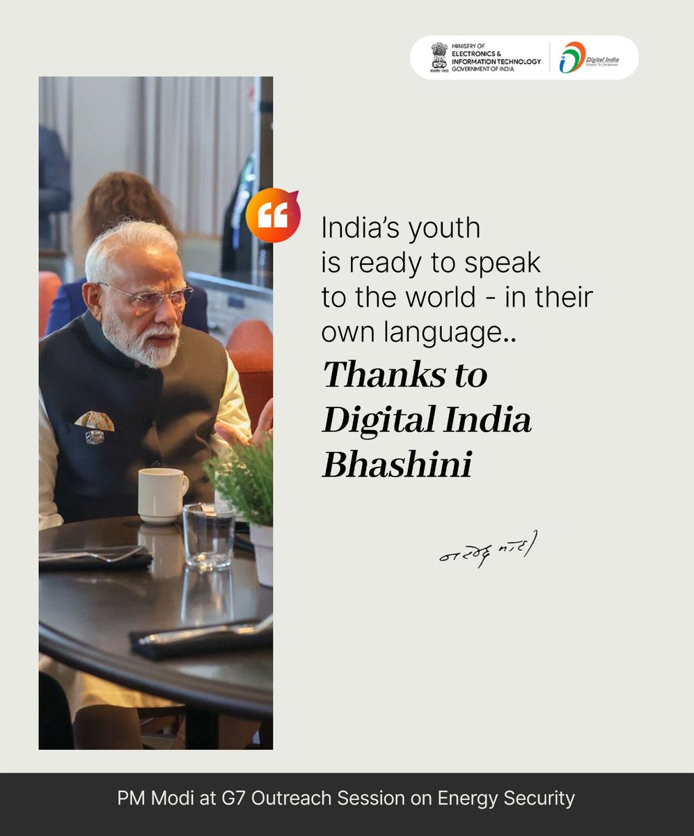 GoI_MeitY's tweet image. Technology = Empowerment
India is not just using tech, we&apos;re democratising it!

#DigitalIndia #TechForBharat #IndiaAtG7 #PMModi