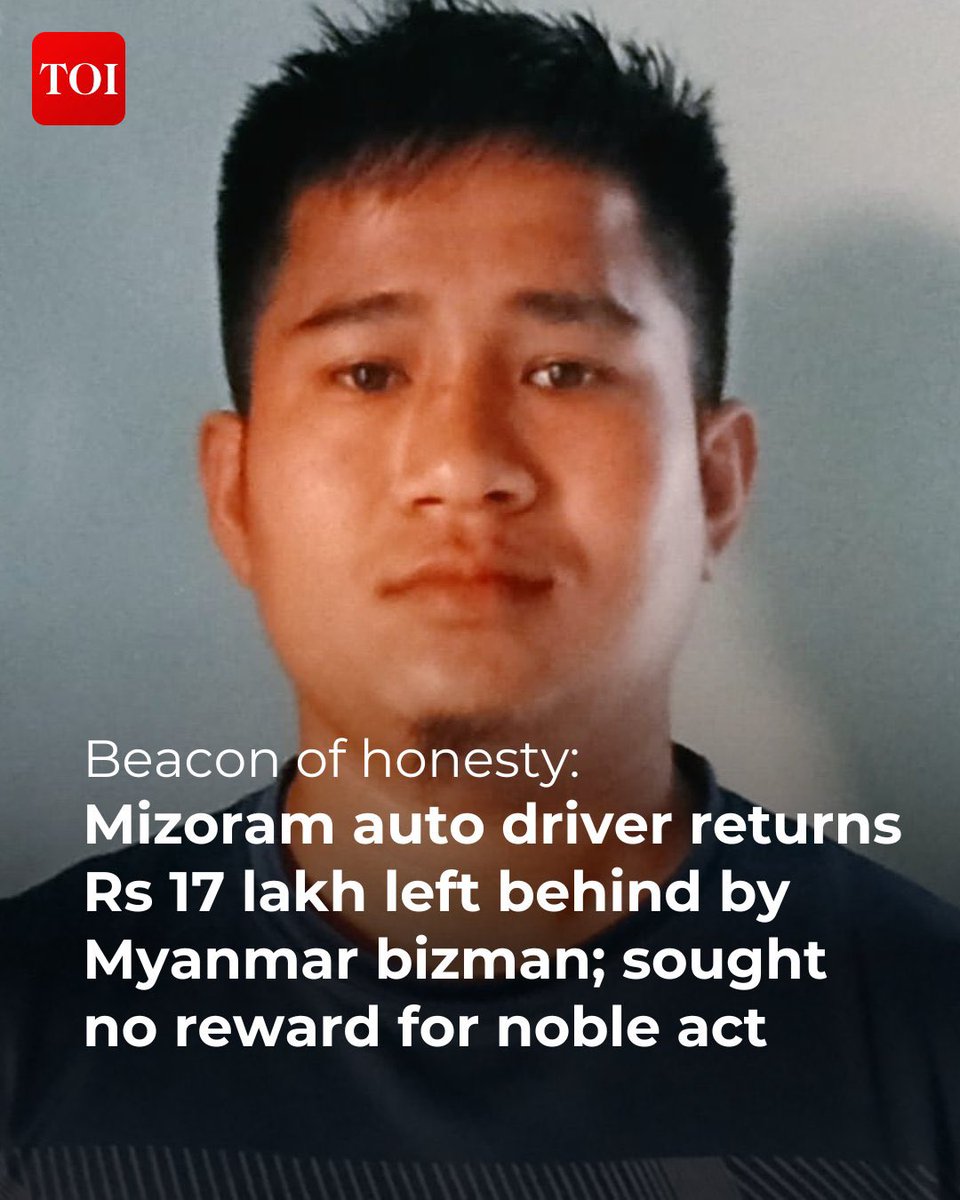 Humanity still wins. 🇮🇳❤️ 

An auto-rickshaw driver in Mizoram’s Lawngtlai set a shining example of honesty by returning ₹17 lakh forgotten by a Myanmar businessman in his vehicle.
Lalhmingmuana asked for nothing in return — just doing the right thing.